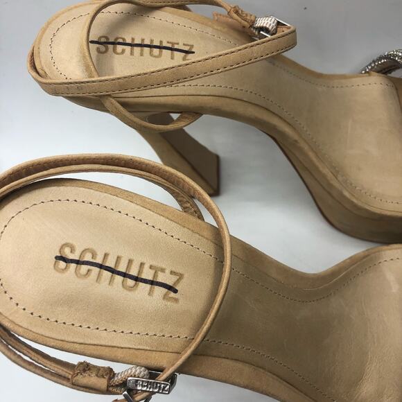 Schutz Women's Peaky Embellished Platform Heels Beige Size 9.5 B - Picture 4 of 11